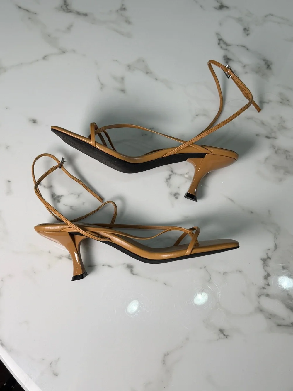 Jeffrey Campbell Tan Minimalist Ankle Strap Kitten Heel Sandals Women's Size 7.5